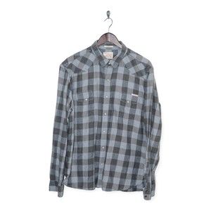 Lucky Brand Western Pearl Snap Classic Fit Flannel Shirt Gray Plaid Men's XL